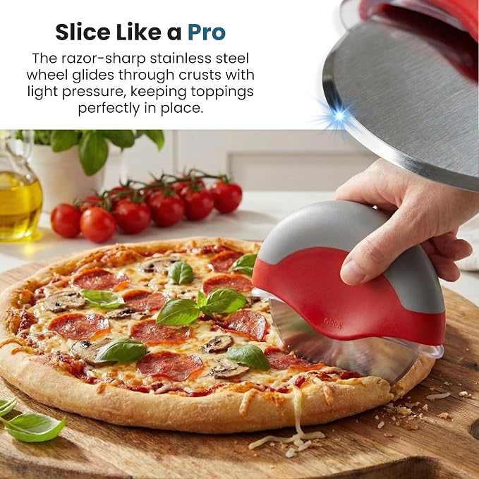 Pizza Cutter, Unique Wheel Design Comes Apart for Easy Cleaning, Super Sharp Stainless Steel Blade with Protective Guard, Best Grip to Cut Your Favorite Pizzas, by Jokari Gourmet