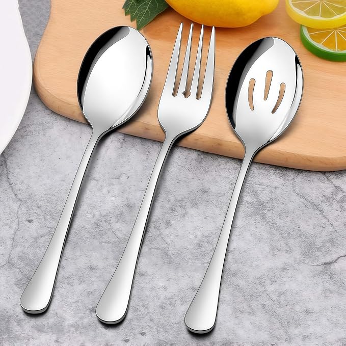 8 PCS Serving Utensils,8.7 Inch Large Serving Spoons,Slotted Spoon,Forks,Mini Coffee Spoons,Stainless Steel Serving Sets for Buffet Catering Banquet Party,Dishwasher Safe (8 Pcs(Silver))