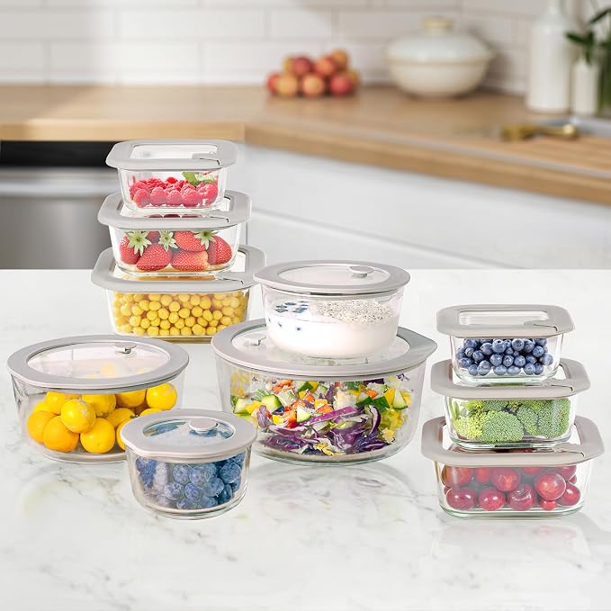 Glass Food Containers with Glass Lid, Microwave Safe Food Storage Container Set, 6 Pack, Large Size Airtight Storage Set with Leak Proof Lids, Meal Prep Containers