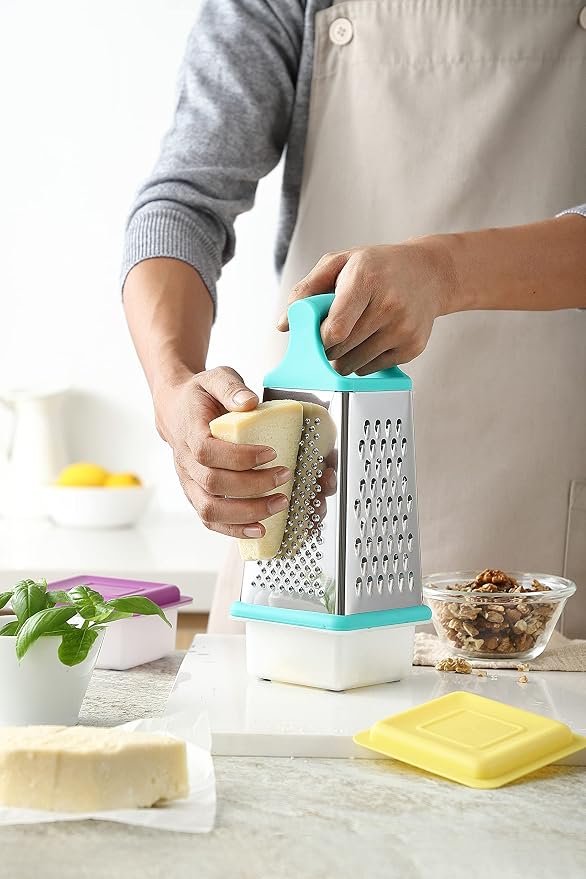 Marco Almond® KYA57B Box Grater,Stainless Steel Grater with 4 Sides,Slicer 5 Piece Set, Potato,Cheese,Cucumber,Salad Vegetables Graters Peelers, Turquoise
