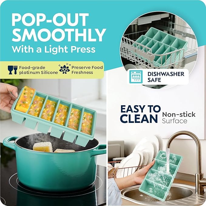 Silicone Freezer Trays with Lids, 1 Cup & 1/2 Cup Combo, Soup Container Style Ice Cube Trays, Reinforced Steel Rims, For Freezing Broth, Meal Prep and other dishes, Dishwasher & Oven Safe - 2 Pack