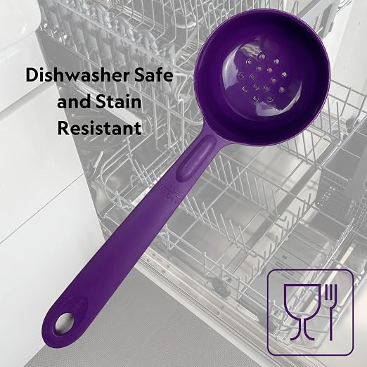 Rite-Size 12 oz. Perforated Round Circle Server Portion Utensil, Copolymer Plastic Heat Resistant Professional Cooking Tool, Purple