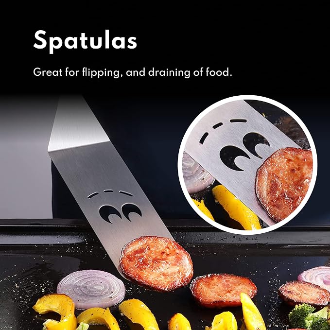New Star Foodservice Stainless Steel BBQ/Griddle Tool Set, 6-Piece Set Includes Spatulas, Dough Scraper with Measurements, & Squeeze Bottle Set