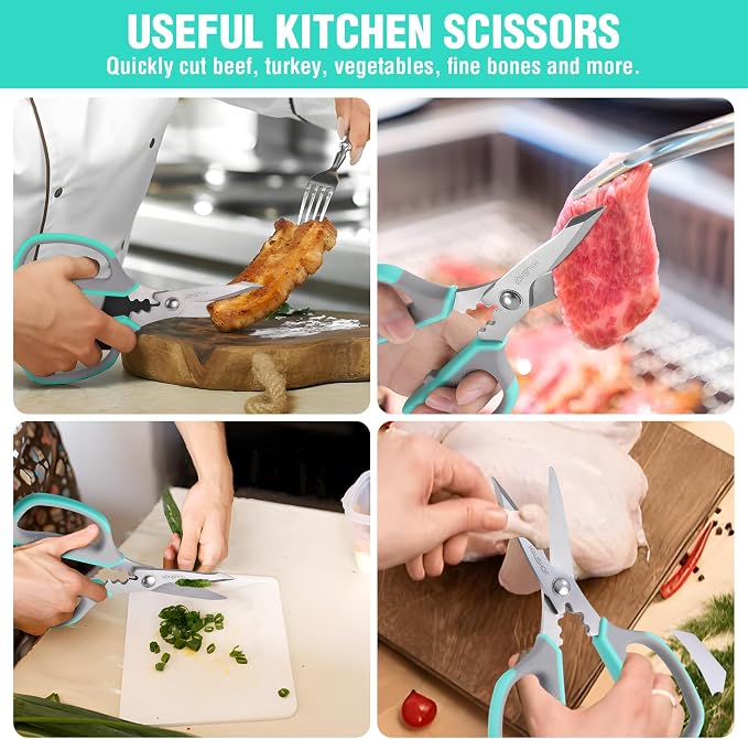 HAUSHOF Kitchen Scissors for Food, Heavy Duty Kitchen Shears, Sharp Stainless Steel Shears with Soft Grip, U-Groove Design, 8-1/4" Food Scissors for Meat, Vegetables, Fine Bones