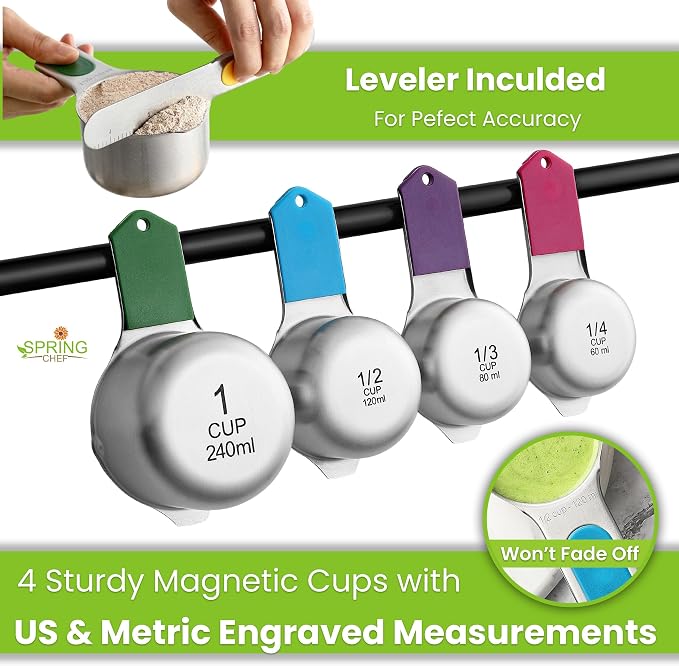 Spring Chef Magnetic Measuring Cups & Spoons Set of 10, Patented, Multicolor
