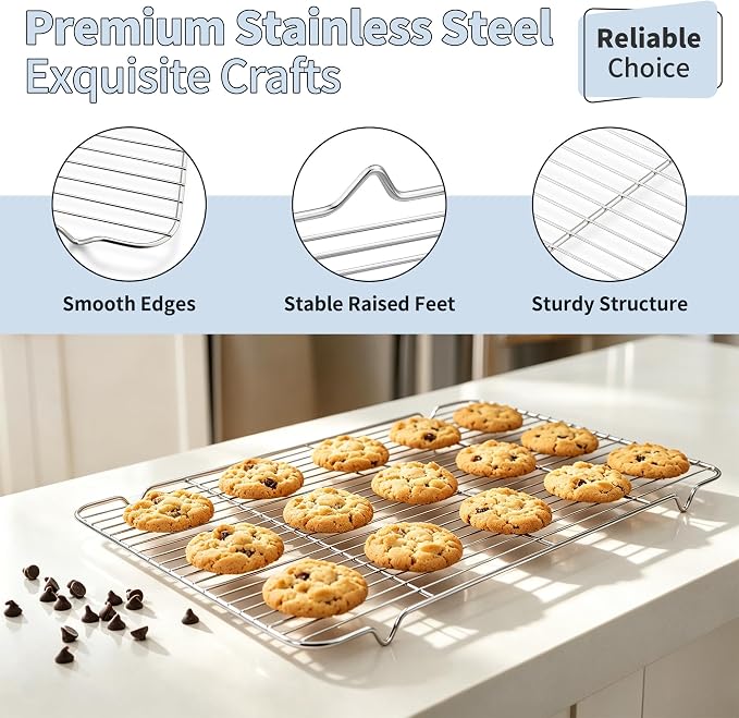 TeamFar Stainless Steel Baking Sheet with Rack Set, 20"x14"x1.2" | 2 Pans + 2 Racks, Cookie Sheet Baking Pan Tray with Cooling Rack for Cooking, Non-Toxic & Rust Proof, Dishwasher Safe