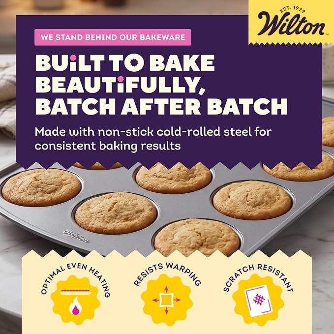 Wilton Gold Non-Stick Muffin Top Pan - Perfect for Muffin Tops, Egg Bites & Mini Layered Cakes - Made without PFAS & Scratch Resistant - 11 x 16 Inch