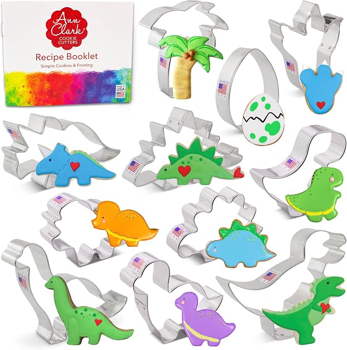 Ann Clark Dinosaur Cookie Cutters 11-Pc. Set (T-Rex, Triceratops, Brontosaurus, Dinosaur Foot, Dino Egg, and more) Made in USA