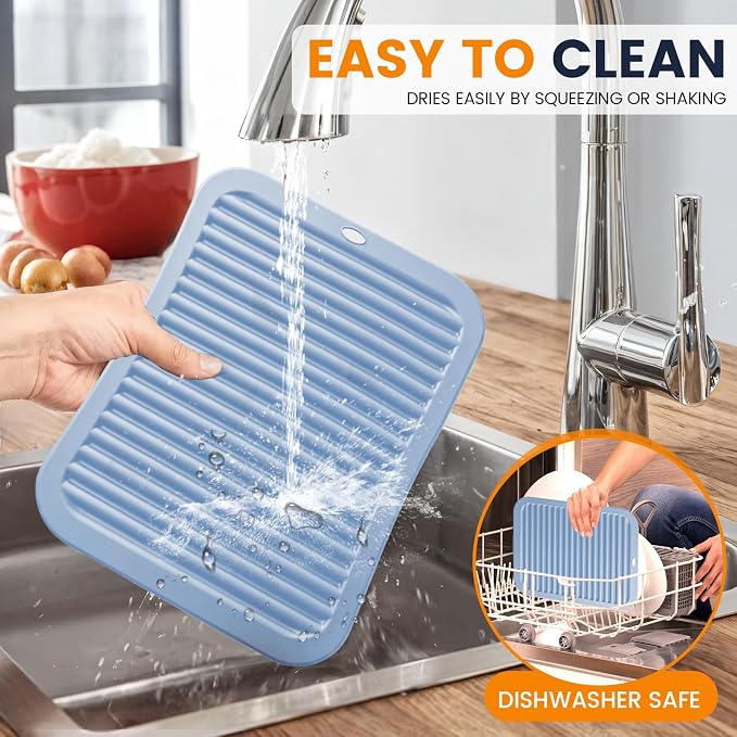 Silicone Trivet Mats 2 Heat Resistant Pot Holders Multipurpose Non-Slip Hot Pads for Kitchen Potholders, Drying mat, Jar Opener, Spoon Holder, Coaster(Sky Blue)