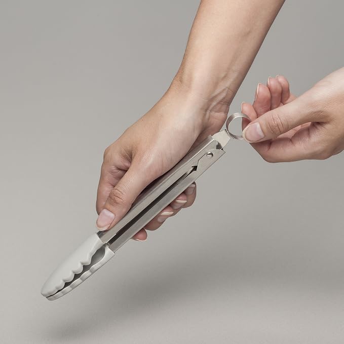 Zeal Silicone Non Stick Kitchen Mini Tongs with Stainless Steel Handle (20cm) -French Grey, 20 cm