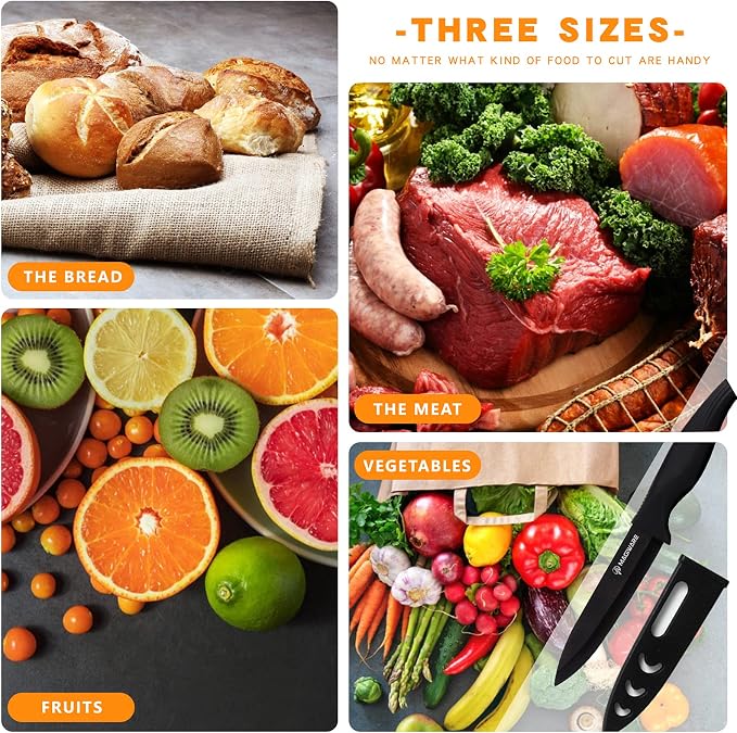 Magiware 6-Piece Paring Knife Set with Sheaths-Ceramic Blade Sharp Rust Proof Stain Resistant (include 5inch Utility Knife, 4inch Fruit Knife,3inch Paring Knifes)-Black (win0529)