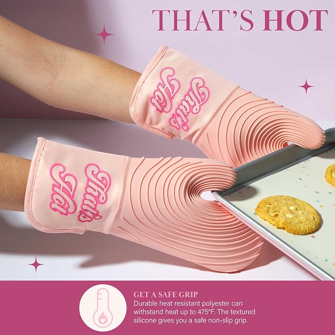 Paris Hilton Oven Mitt Set with Iconic That's HOT Design,Heat Resistant Pot Holders Featuring Non-Slip Textured Silicone Grips,2-Piece Set,Pink,(Pack of 12)