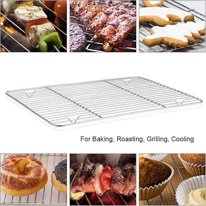P&P CHEF 16 + 12.5 + 10.4 + 9 Inch Baking Sheet & Rack, Pan and Wire Rack | 8 Pcs (4x Cookie Sheets + 4x Cooling Racks), 4 Sizes, Stainless Steel Oven Pans Trays with Wire Racks, Oven & Dishwasher Safe