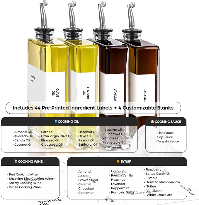 Glass Oil Dispenser for Kitchen, Olive Oil Dispenser Bottle, 4 Pack, Silver