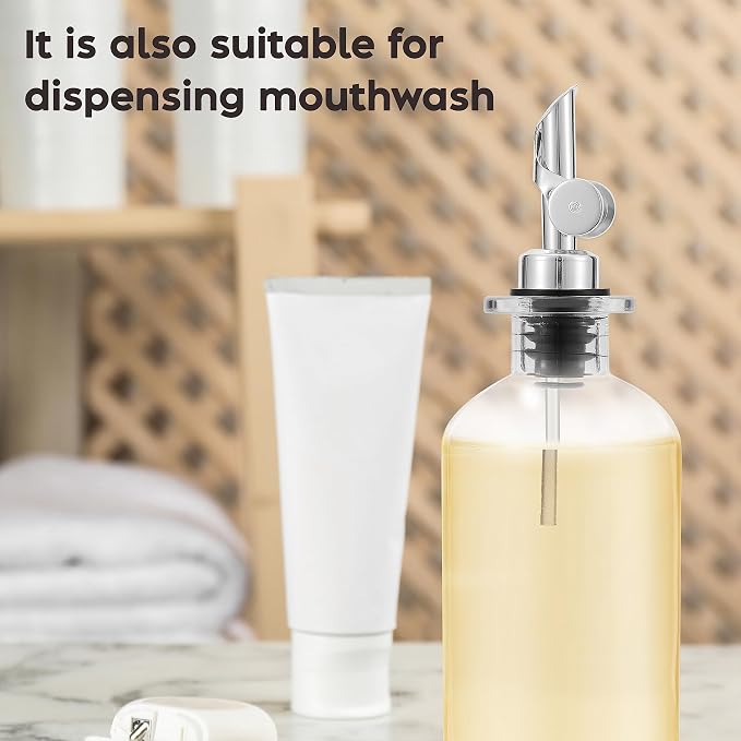 Spaceneat Olive Oil Dispenser Bottle - Includes 55 Kitchen Essential Labels - Cooking Oil Bottles for Kitchen, Coffee Syrup Dispenser - Pourer Spout with 11.8 fl oz Glass Container Cruet - 4pcs Silver