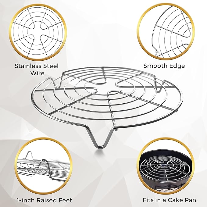 KITCHENATICS Round Cooling Rack Stainless Steel Steamer Rack Set of 3 | Used for steaming, canning, cooling cakes and lining air fryer or pressure cooker baskets for cooking