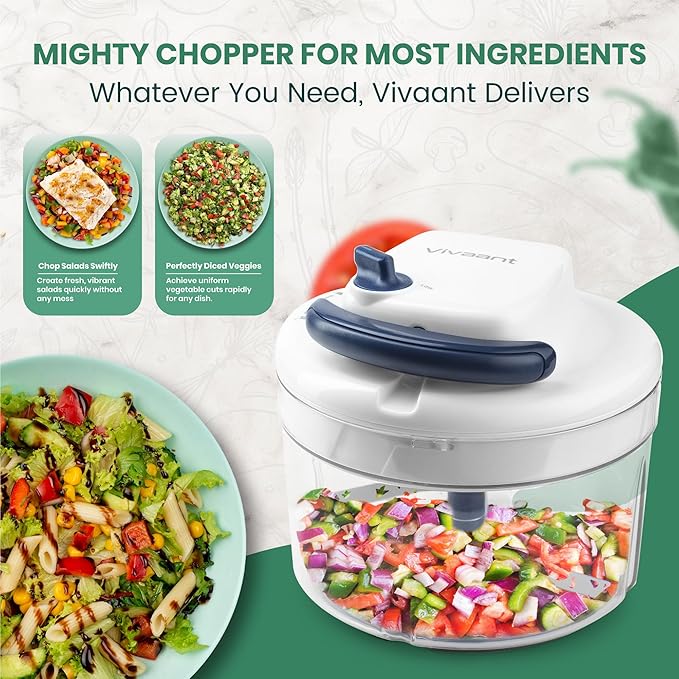 Vivaant Manual Food Processor - 5 Cup (1.2L) Capacity Hand Pull String Garlic Chopper, Manual Food Chopper with Pull Functionality, Pull Chopper and Vegetable Cutter for Effortless Cooking