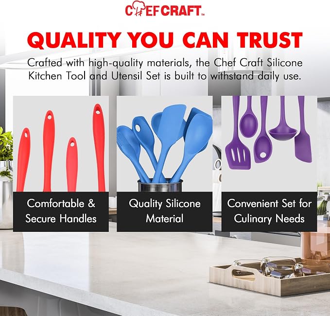 Chef Craft 5 Piece Multicolored Premium Silicone Kitchen Tool Set, Assorted (42086)