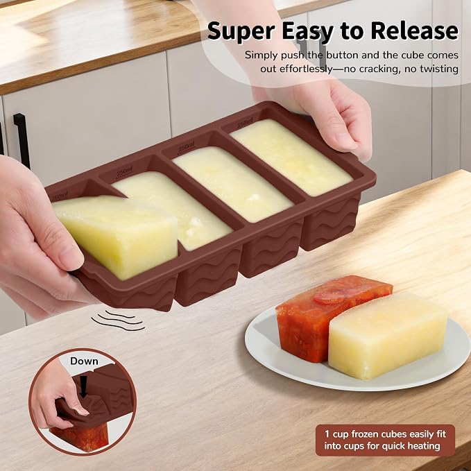 3-Pack Silicone Freezer Trays with Lid,2 Large 2-Cup(500ml)&4 Medium 1-Cup(250ml)&6 Small 1/2-Cup(125ml) Soup Freezer Container Molds,Ice Cube Tray For Meal Prep&Freezing Soup,Stews,Sauces (Iron Red)