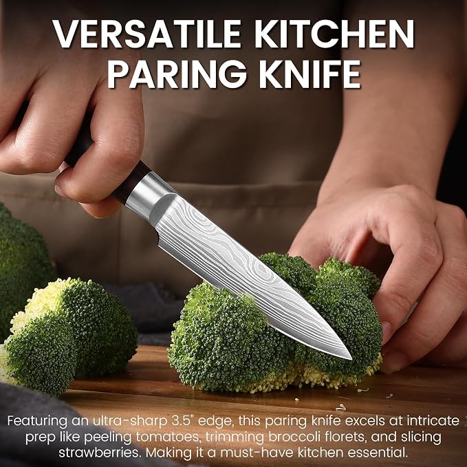 DiiHAUZZ Paring Knife, 3.5 Inch Fruit Knife, High Carbon Stainless Steel | Ultra Sharp Forged Blade, Ergonomic Pakkawood Handle No Cracking, Peeling Fruits Cutting Slicing Vegetable, Gift Box & Sheath