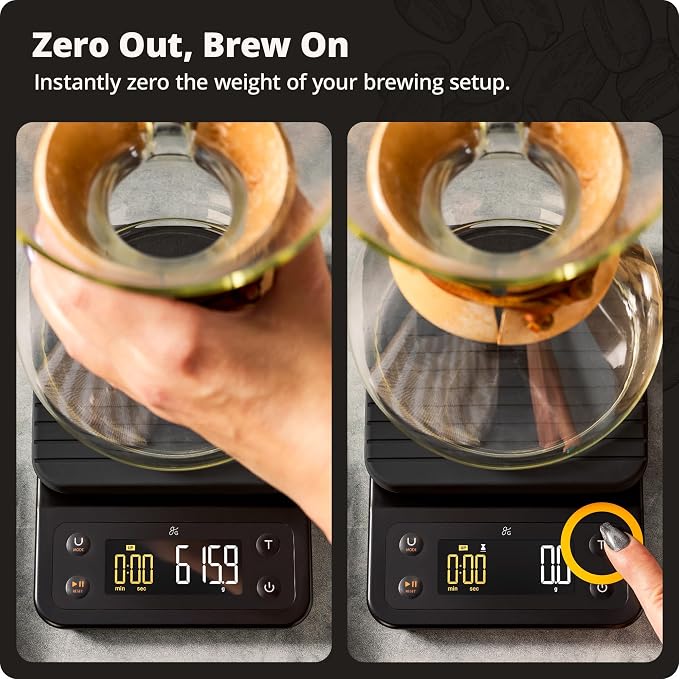 Greater Goods Coffee Scale with Timer, 0.1g Precision for Espresso & Matcha | Digital Pour-Over Scale with Waterproof Silicone Cover, Backlit Display & 6.6lb Capacity for Chemex, V60, Drip (Onyx Black)