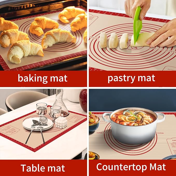 Silicone Baking Mat, Reusable Non-Stick Pastry Mat for Rolling Out Dough, Pizza Crust Pie Baking Mat, Cookies, Cake, Bread, Chocolate, Pastry, Oven Mat