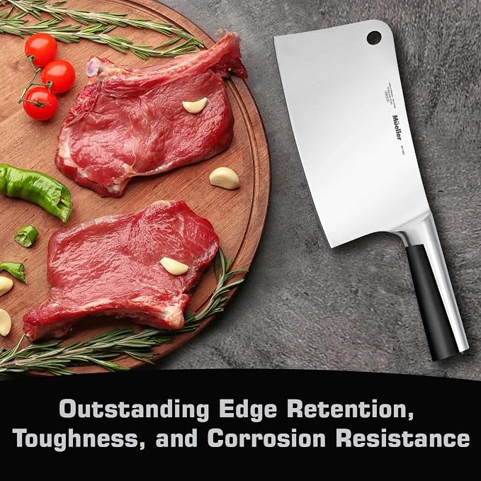 Mueller 7-Inch Meat Cleaver Butcher Knife - German High Carbon Steel, Laser-Tested Razor-Sharp Blade, Heavy Duty Bone Chopper for Meat & Vegetables, Home & Restaurant, Gift for Him