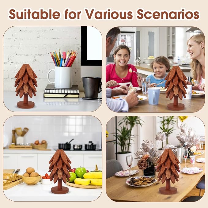 Tree Coasters, 5-Layer Wooden Trivets for Hot Dishes/Pot/Bowl/Teapot/Pans, Enhanced Heat Insulation Tree Shape Trivet Set, Gifts for Him/Her (Leaf Pattern - 5Pcs)