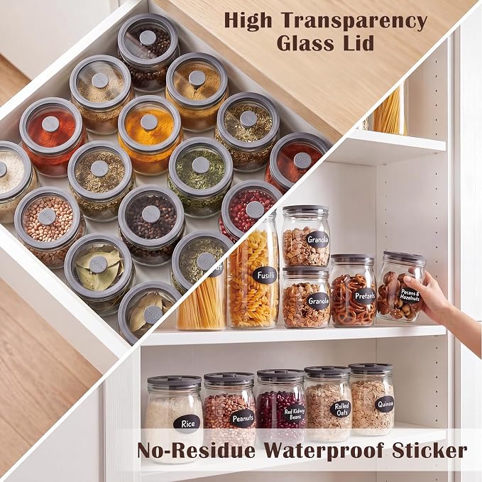 28oz 4 Pack Glass Canisters with Airtight Lids, Glass Storage Containers | Glass Canisters with Airtight Lids, Wide Mouth Mason Jars for Salad, Cookie, Overnight Oats, Canning, Fermentation, Pickling