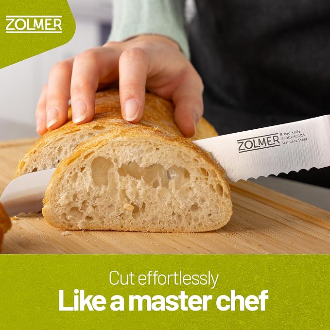 Bread Knife for Homemade Bread – 7.8" Serrated German Steel Blade with Wood Handle – Razor Sharp Sourdough Knife for Clean, Effortless Slicing
