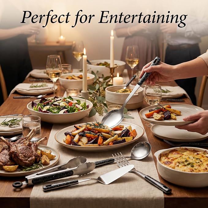 Stainless Steel Metal Serving Utensils - Set of Serving Spoons,Slotted Spoons, and Serving Tongs.serving fork,cake server