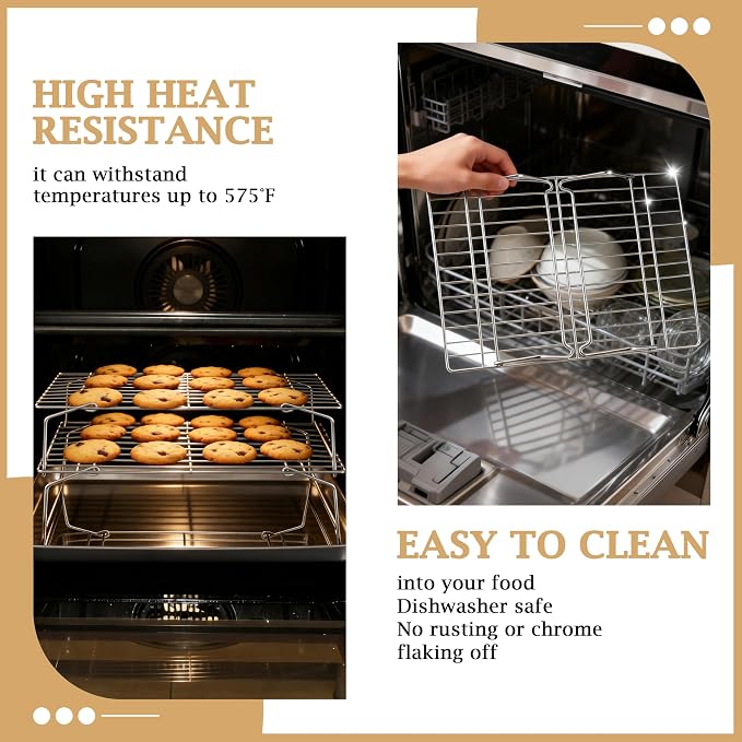 LIANYU 6-Tier Stackable Cooling Rack for Cooking & Baking, 10"x15", 2 Pack | Stainless Steel Collapsible Cooling Rack for Cookies, Cakes, Baking Wire Racks Fits Jelly Roll Pan, Oven & Dishwasher Safe