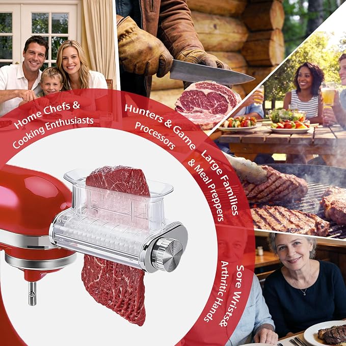 Stainless Steel Meat Tenderizer Attachment for KitchenAid Stand Mixer | 3 Adjustable Thickness, Stainless Steel Meat Tenderizer Tool , Dishwasher Safe, Suitable for Steaks, Pork Chops