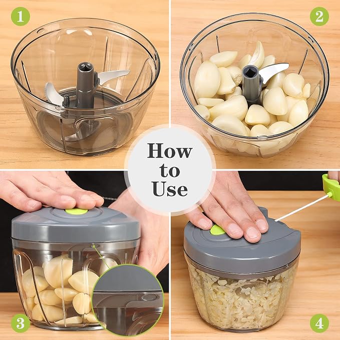 Cambom Manual Food Chopper Vegetable Cutter, Hand String Vegetable Chopper Onions Cutter for Vegetable Fruits Nuts BPA Free Food Safe Material, 650ml Gray