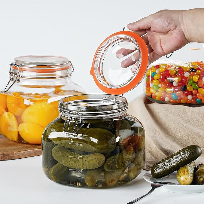 Glass Jars with Airtight Lid, 81oz Wide Mouth Canisters for Food Storage | 2 Pcs Storage Jars, Leakproof Seal Keeps Oat Fresh, Large Capacity, 4.3" Big Mouth, Square Shape Saves Space, Dishwasher Safe