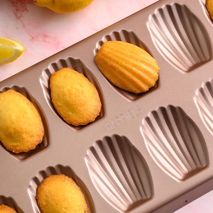 12 Well Madeleine Pan 2-Pack Nonstick, PFOA & BPA Free | | Non-Toxic - High Carbon Steel - Gold - Madeleines Cake Cookie Mold