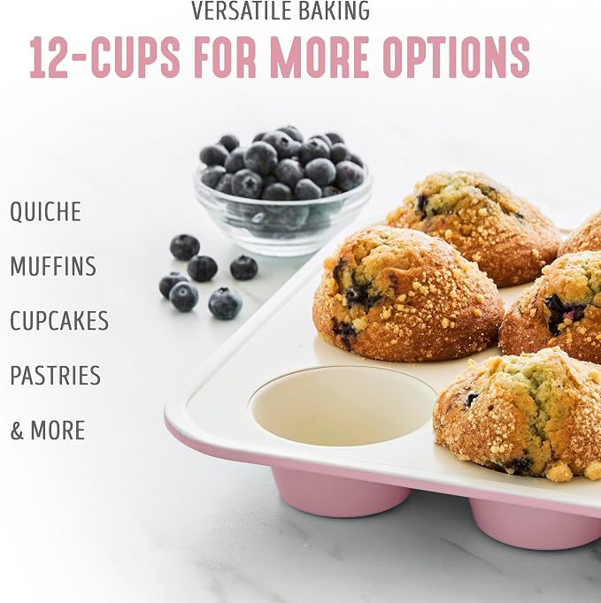 GreenLife 12 Cup Ceramic Nonstick Muffin Pan, Pink