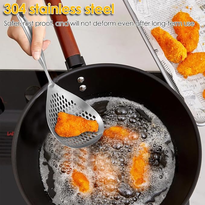 Slotted Spoon 304 Stainless Steel Skimmer Spoon with Long Handle Efficient Skimmer Ladle Multifunctional Strainer for Kitchen Frying Cooking Draining