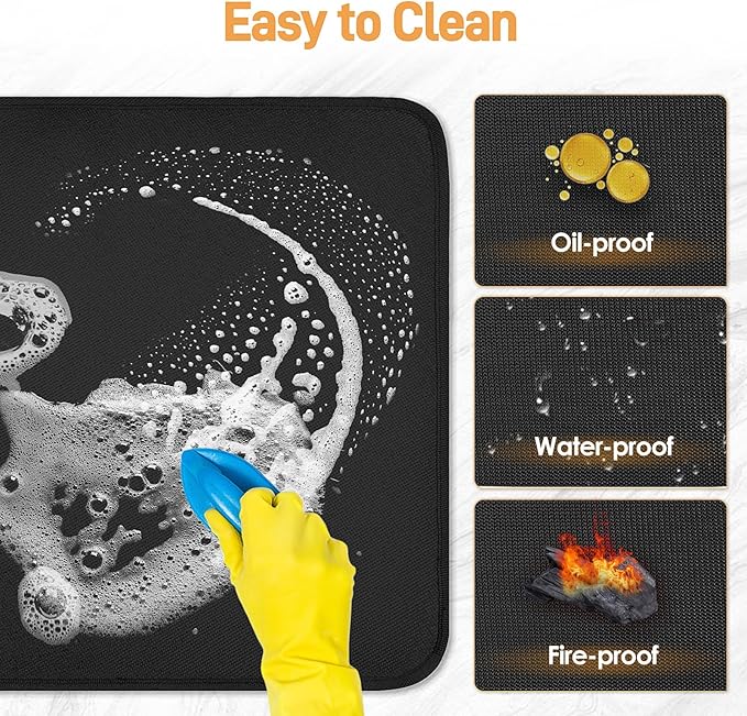 2 PCS Heat Resistant Mats for Countertop Air Fryer, 14x12in, Black | 1022 ℉ Fireproof mat, air fryer accessories for ninja, cosori, waterproof hot pads for kitchen toaster, oven, coffee maker