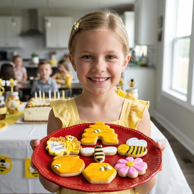 Ann Clark Cookie Cutters Bee Cookie Cutters 7-Pc. Set (Cute Bee, Small Flower, Honey Pot, Beehive, Honeycomb and more) Made in USA