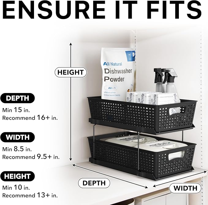 Simple Houseware 2 Tier Pull-Out Sliding Drawer Under Sink Storage, Black | Great for Kitchen Bathroom Tray Shelf Organizer