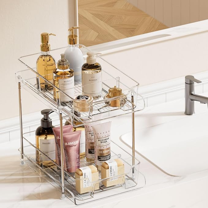 Vtopmart 4 Pack Pull Out Bathroom Under Sink Organizer with Dividers (S-Divided)