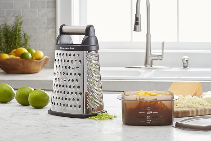 KitchenAid Gourmet 4-Sided Stainless Steel Box Grater (10 inches tall, Black) and KitchenAid Classic Euro Peeler (Black)