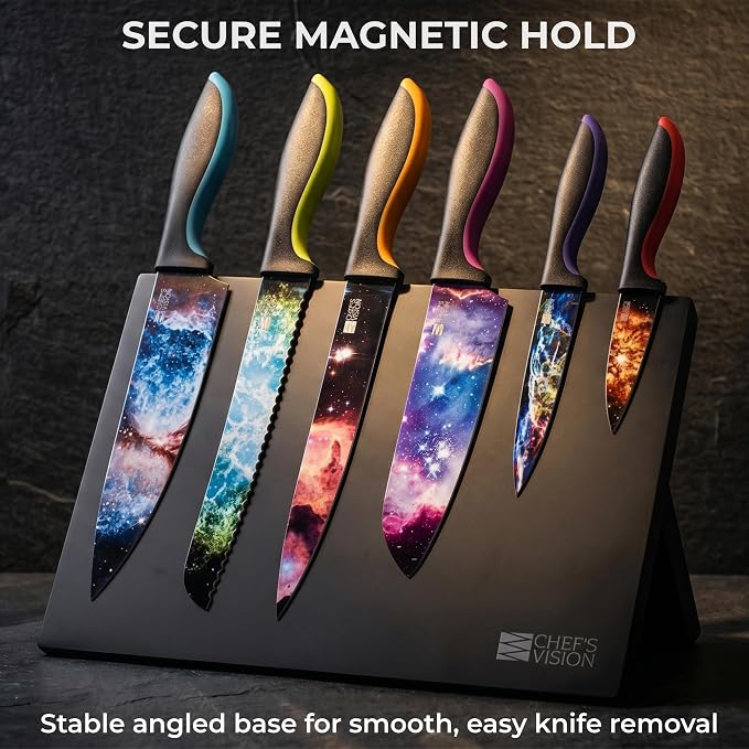 Chef’s Vision Magnetic Knife Block - Black Magnetic Knife Stand for Kitchen Counter - Freestanding Knife Display Holder for Colorful Knives - Modern Kitchen Décor