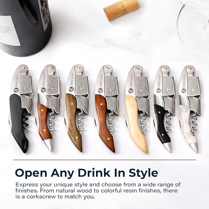 HiCoup Kitchenware Wine Opener - Professional Corkscrews for Wine Bottles w/Foil Cutter and Cap Remover - Manual Wine Key for Servers, Waiters, Bartenders and Home Use - Classic Black
