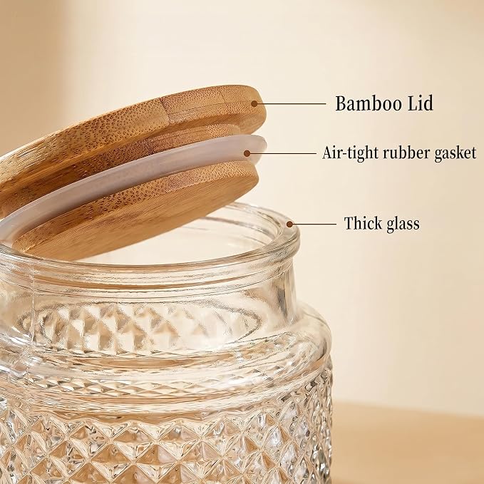 Large Glass Storage Jar, 60 FL OZ Glass Food Storage Containers with Bamboo Lid, Kitchen Laundry Room Organization Jar for Cookies Coffee Flour Sugar Laundry Pods Detergent Airtight Glass Jars | Kitchen Pantry Thick Glass Container for Flour Sugar Cook...