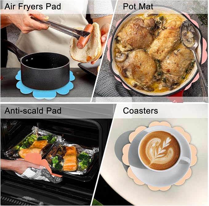 uxcell 2Pcs Silicone Trivet Mats, Flower Pattern Silicone Pad Hot Pad Pan Protectors Table Protector Heat Resistant Mat for Countertop, Hot Dishes, Hot Pots and Pans, Green