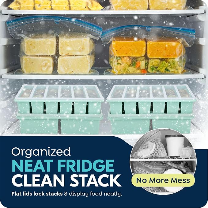 Silicone Freezer Trays with Lids, 2 Cup & 1/2 Cup Combo, Soup Container Style Ice Cube Trays, Reinforced Steel Rims, For Freezing Broth, Meal Prep and other dishes, Dishwasher & Oven Safe - 2 Pack
