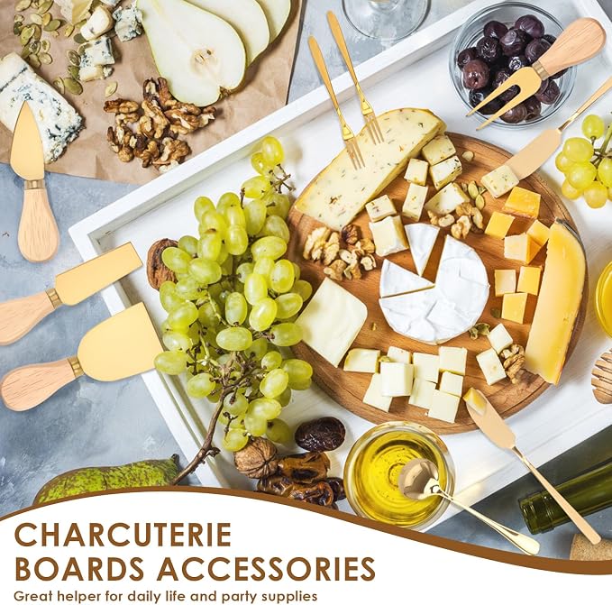 188Pcs Charcuterie Utensils Set,Charcuterie Boards Accessories Set Bulk,Mini Cheese Butter Spreader Knives Stainless Steel Cutlery Tongs Spoons Forks Bowls Wooden Toothpicks for Kitchen Wedding Party