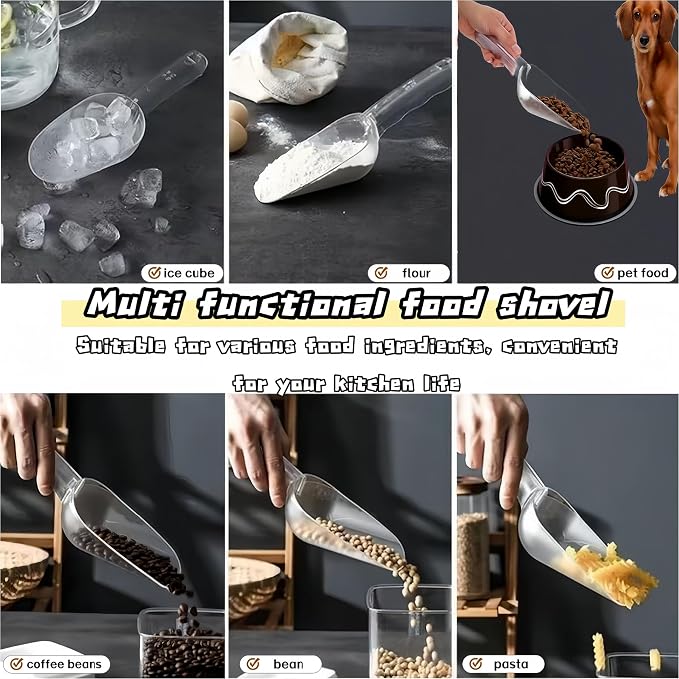 Plastic ice scoop for freezer,ice maker scoop,ice scoopers for ice bucket,Polycarbonate Utility Ice Scoop,24 Oz,Clear, Ergonomic Handle, Applicable to:Ice Maker,Ice Cream,Pets Food,Coffee Beans(1pcs)L